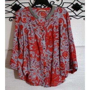 Soft Surroundings Red Floral Button-Front Blouse